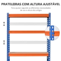HOMCOM Estante Metálica de Armazenamento 80x40x182cm com 5 Prateleiras Altura Ajustável Carga Máxima por Prateleira 300kg para Armazenamento Garagem Oficina Azul e Laranja(m-5)