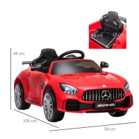 HOMCOM Carro elétrico para crianças de 3-5 anos licenciado Mercedes GTR bateria de 12V com controle remoto Faróis musica Carga de 25kg 105x58x45 cm Vermelho(m-3)