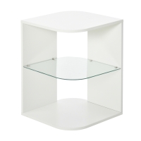 HOMCOM Mesa Auxiliar Moderna Mesa de Cabeceira com 3 Prateleiras 1 de Vidro para Sala de Estar Dormitório 40x40x56cm Branco