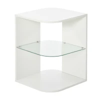 HOMCOM Mesa Auxiliar Moderna Mesa de Cabeceira com 3 Prateleiras 1 de Vidro para Sala de Estar Dormitório 40x40x56cm Branco(m-1)