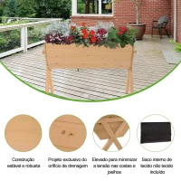 Outsunny Horta Vertical de Madeira 100x70x80cm Mesa de Cultivo para Plantas Flores Hortaliças com Pés Elevados 4 Orifícios de Drenagem e Tecido Geotextil(m-5)