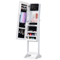 HOMCOM  Armário para Joias Luzes LED de luz Reclinável  Madeira 30x36x146cm  cor Branco(m-11)