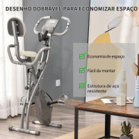 HOMCOM Bicicleta Estática Dobrável com Altura e Resistência Ajustáveis com Tela LCD e Assento com Encosto 51x97x115cm Cinza(m-6)