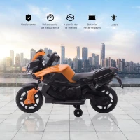 HOMCOM Moto Elétrica para Crianças a partir de 18 Meses 6V com Faróis Buzina 2 Rodas de Equilibrio Velocidade Máx. de 3km/h Motocicleta de Brinquedo 88,5x42,5x49cm Laranja(m-4)