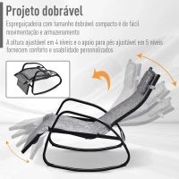 Outsunny Espreguiçadeira de balanço com encosto e apoio para pés Ajustável 69x64x108 cm cinza(m-5)