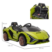 HOMCOM Carro Elétrico Lamborghini SIAN 12V para Crianças de 3-8 anos com Controle Remoto Abertura da Porta Música MP3 USB e Faróis 108x62x40cm Verde(m-3)