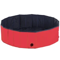 PawHut Piscina Dobrável para Cães Ø120x30 cm Banheira Portátil para Animais de Estimação PVC Antiderrapante Usos Múltiplos Interior e Exterior Vermelho(m-1)