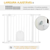PawHut Barreira de Segurança de Cães Animais de Estimação para Escadas e Portas 75-103cm com 2 Extensões Fechamento Automático e Sistema de Duplo Bloqueio Aço Branco(m-4)