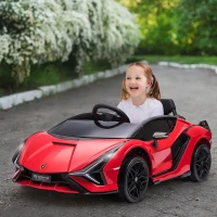 HOMCOM Carro Elétrico Lamborghini SIAN 12V para Crianças de 3-5 anos com Controle Remoto Abertura da Porta Música MP3 USB e Faróis 108x62x40cm Vermelho(m-2)