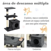 PawHut Arranhador para Gatos 50x30x81,5 cm Centro de Atividades para Gatos com Poste de Sisal Plataformas e Caverna Cinza(m-6)
