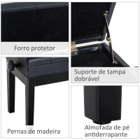 HOMCOM Banco de Piano com Espaço de Armazenamento Altura Ajustável com Assento Acolchoado Carga 200 kg 54,5x33x48-58 cm Preto(m-6)