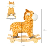 HOMCOM Baloiço Infantil em Forma de Girafa para Crianças acima de 3 Anos Baloiço 2 em 1 com Rodas e Sons 63x38x63cm Multicolor(m-3)