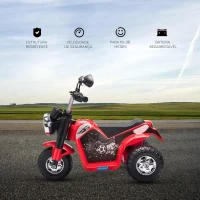 HOMCOM Motocicleta Elétrica Infantil com 3 Rodas Triciclo a Bateria 6V para Crianças de 18-36 Meses com Farol Buzina 72x57x56cm  Vermelho(m-4)
