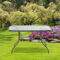 Outsunny Mesa retangular de metal para jardim  com orifício para guarda-sol Capacidade 70kg Vidro temperado 120x80x70 cm Cinza carvão(m-2)