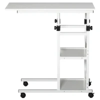 HOMCOM Mesa Lateral para Sofá Mesa lateral em Forma de C com 4 rodas Giratórias Freios Altura Ajustável 3 níveis Estrutura Metálica 80x40x72-82cm Branco(m-11)