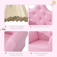 HOMCOM Sofá para Crianças com Banco Encosto Alto em Forma de Coroa e Apoio para os Braços Acolchoado 58x40,5x49cm Rosa(m-7)