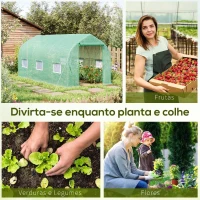 Outsunny Estufa Tipo Túnel 400x200x200cm Estufa de Jardim com 6 Janelas Transpiráveis e Portas Enrolável com Zíper para Cultivo de Plantas e Verduras Verde(m-7)