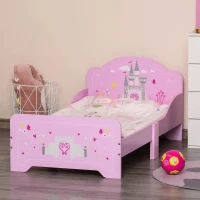 HOMCOM Cama Infantil acima de 3 Anos Cama para Crianças de Madeira com Barreira de Proteção Carga Máx. 50kg 143x73x60cm Rosa(m-8)