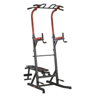 HOMCOM Estação de Musculação Torre de Treinamento com Altura Ajustável e Encosto Regulável em 7 Posições Barra de Elevação Flexões Aço 108x178x202-238cm Preto