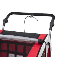 HOMCOM 2 em 1 Reboque de Bicicleta Infantil de 2 Lugares Convertível em Carrinho de Passeio com Roda Dianteira Giratória a 360° Vermelho(m-5)