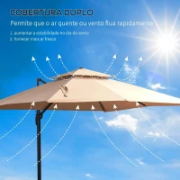 Outsunny Chapéu de Sol Excêntrico 294x294x270cm Chapéu de Sol de Alumínio à Manivela com Mastro Giratório 360º Teto Duplo Inclinável em 6 Posições Areia(m-4)
