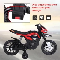HOMCOM Mota Elétrica Infantil Motocicleta para Crianças acima de 3 anos Bateria 6V com Luzes e Música 105x52,3x62,3 cm Vermelho(m-7)