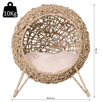 PawHut Cama para Gatos em Vime Sintético com Base de Tripé Almofada com Pelúcia e Algodão Suave Desenho Elevado Ø52x58 cm Madeira(m-3)