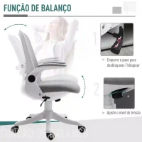 Vinsetto Cadeira de Escritório Giratória Função de Inclinação Altura Ajustável Ergonômica com Apoio de Braço Elevavel Carga 120 kg 62,5x60x94-104cm Cinza(m-5)