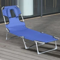 Outsunny Espreguiçadeira de Jardim Reclinável e Dobrável com Orifício de Leitura Apoio para Cabeça e Encosto Ajustável em 4 Níveis para Praia 182x56x24,5 cm Azul(m-2)