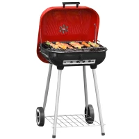 Outsunny Barbecue a Carvão com Rodas e Prateleira e Tampa para Jardim Exterior Campismo 46x52,5x76cm Vermelho e Preto(m-1)