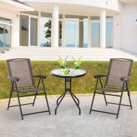 Outsunny Conjunto de Mesa e 2 Cadeiras  Cadeira Dobrável Encosto Reclináveis a 4 Níveis  Armação de Aço Marrom(m-2)