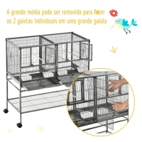 PawHut Gaiola de pássaro pequeno com 2 bandejas 4 alimentadores 4 poleiros 95x45,5x102 cm(m-4)