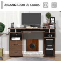HOMCOM Secretária para computador com prateleiras múltiplas Bandeja para teclado Suporte para CPU e 2 gavetas 120x55x85 cm Marrom(m-4)