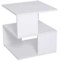 HOMCOM Mesa Auxiliar Mesa de Cabeceira de 2 Níveis com Prateleira de Armazenamento para Sala Quarto Estante 40x40x43 cm Branco(m-11)
