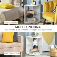 HOMCOM Mesa Auxiliar Moderna Mesa de Cabeceira com 3 Prateleiras 1 de Vidro para Sala de Estar Dormitório 40x40x56cm Branco(m-6)
