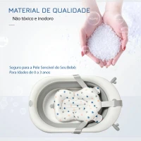 HOMCOM Banheira para Bebé Recém Nascido até 3 Anos Dobrável 30 Litros com Tampa Termossensível e Almofada Confortável Almofadas Antiderrapantes 81,5x50,5x23,5cm Cinza e Branco(m-5)
