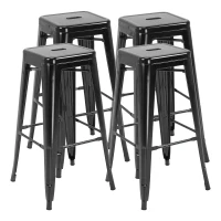 HOMCOM Conjunto de 4 Bancos Interiores e Exteriores de Metal Estilo Industrial 43x43x76 cm(m-1)