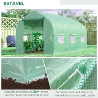 Outsunny Estufa Tipo Túnel 400x200x200cm Estufa de Jardim com 6 Janelas Transpiráveis e Portas Enrolável com Zíper para Cultivo de Plantas e Verduras Verde(m-5)