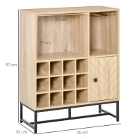 HOMCOM Aparador de Cozinha Armário com 1 Porta Prateleiras Abertas Suporte para 12 Garrafas e 6 Taças de Vinho para Sala de Jantar Bar Restaurante 76x35x97cm Madeira Natural(m-3)