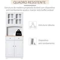 HOMCOM Armário de cozinha  Armário aparador com 2 portas  2 gavetas e prateleira aberta para microondas 68x39,5x170 cm branco(m-6)