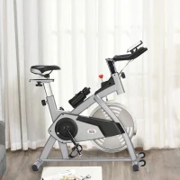 HOMCOM Bicicleta Estática de Exercícios com Guidão Assento e Resistência Ajustáveis com Tela LCD e Pulsômetro para Exercícios em Casa Carga 110 kg 96x50x107cm Prata(m-2)