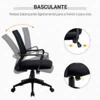 Vinsetto Cadeira de escritório ergonômica giratória ajustável em altura com apoio de braços e apoio lombar Tecido respirável 61x58.5x89-99 cm Preto(m-5)