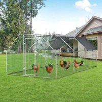 PawHut Galinheiro ao ar livre Gaiola para aves domésticas de metal galvanizado com fechadura e cobertura Oxford 280x570x195cm(m-2)