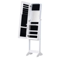 HOMCOM  Armário para Joias Luzes LED de luz Reclinável  Madeira 30x36x146cm  cor Branco(m-9)