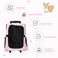 PawHut Transportadora 2 em 1 para Animais de Estimação Mochila ou Carrinho de Viagem para Cães e Gatos com 2 Rodas Alça Retrátil de Alumínio e Bolso de Armazenamento 42x25x55cm Rosa(m-7)