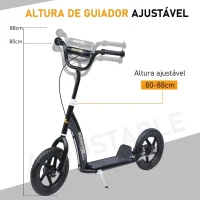 HOMCOM Trotinete para Crianças acima de 5 anos Scooter de 2 Rodas Grandes de 12 Polegadas com Freio e Guidão Ajustável em Altura Carga Máx. 100kg 120x52x80-88cm Preto(m-5)
