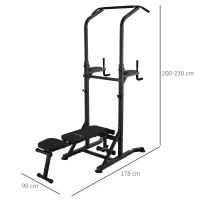 HOMCOM Estação de Musculação Torre de Treinamento Altura Ajustável com Barra de Flexões e Banco Dobrável para Fitness em Casa Academia Carga 150kg 99x178x230cm Preto(m-3)