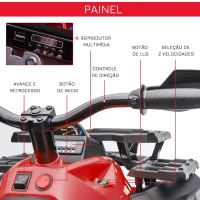 HOMCOM Quadriciclo Elétrico 12V para Crianças de 3-5 Anos com Farol Música Pneus de Suspensão Botões Avance e Retrocesso Veículo Elétrico a Bateria 100x65x73cm Vermelho(m-5)