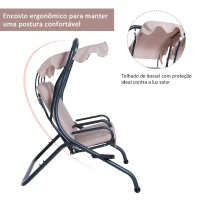 Outsunny Baloiço de Jardim com 2 Lugares Individuais com Teto e Suporte para Bebida para Terraço Balcão Exterior 170x136x170cm Bege(m-5)