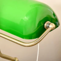 HOMCOM Candeeiro de Mesa Estilo Banqueiro com Interruptor de Corda e Ecrã de Cristal Candeeiro Decorativo de Metal para Dormitórios Sala de Estar 27,5x17,5x39cm Verde(m-7)